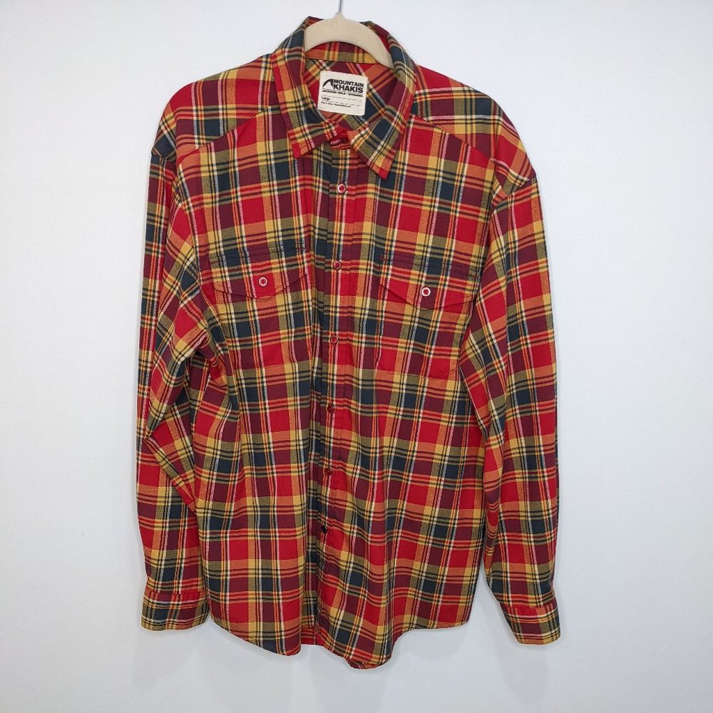 Mountain Khakis Mens Large Wyoming Plaid Multicolor Rainbow Button Up Shirt Wool